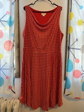 Maeve by Anthropologie Red Printed Cowl-Neck Dress X Large